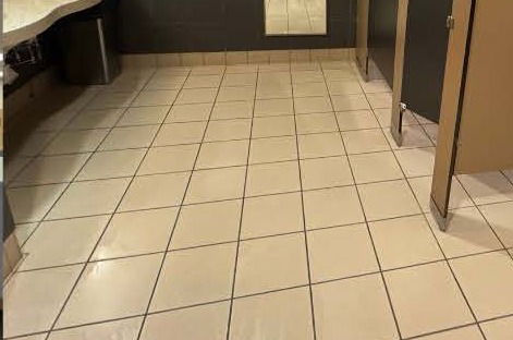 Polished restroom tile flooring